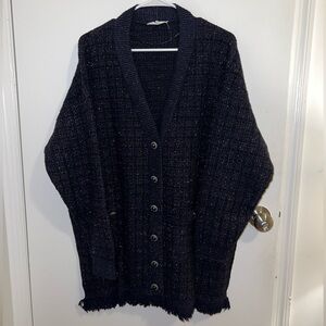 Mango Navy Cardigan Sweater with Shiny Fibers